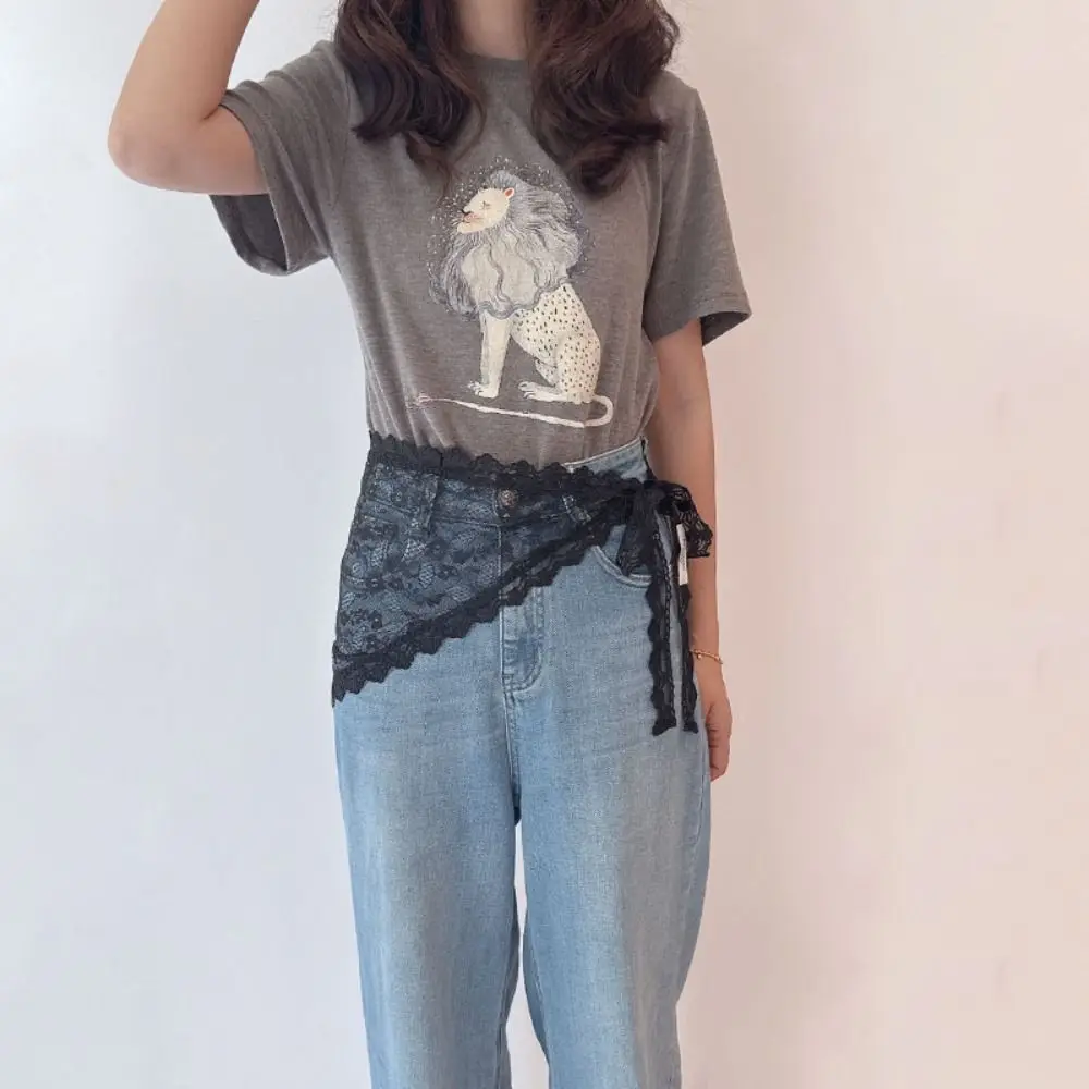 Koreanischer Blumenspitzen-Minirock mit Schnürung, Y2K-Streetwear, Spitze, Dreieckstuch, Schürze, Wickelrock für Damen