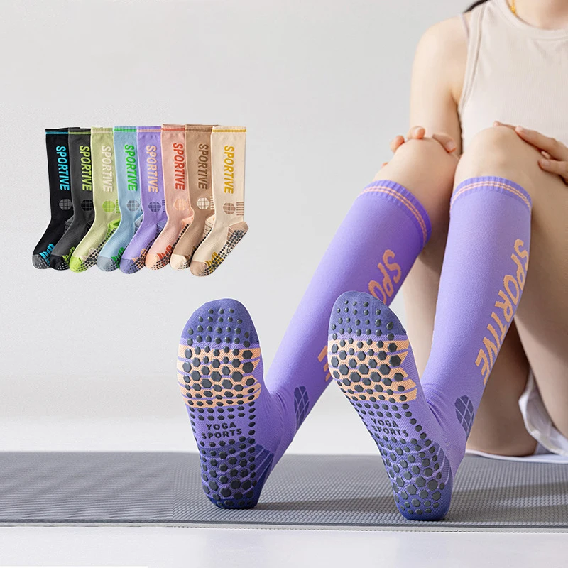 Non-slip Yoga Socks with Grips Compression Sports Socks for Woman Fitness Pilates Running Socks Anti-skid Compression Stockings