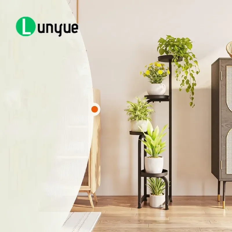 Heavy Duty 4 Tier Wrought Iron Floor to Ceiling Plant Stand Corner Metal Flower Pot Shelf Bracket for Indoor Outdoor Home