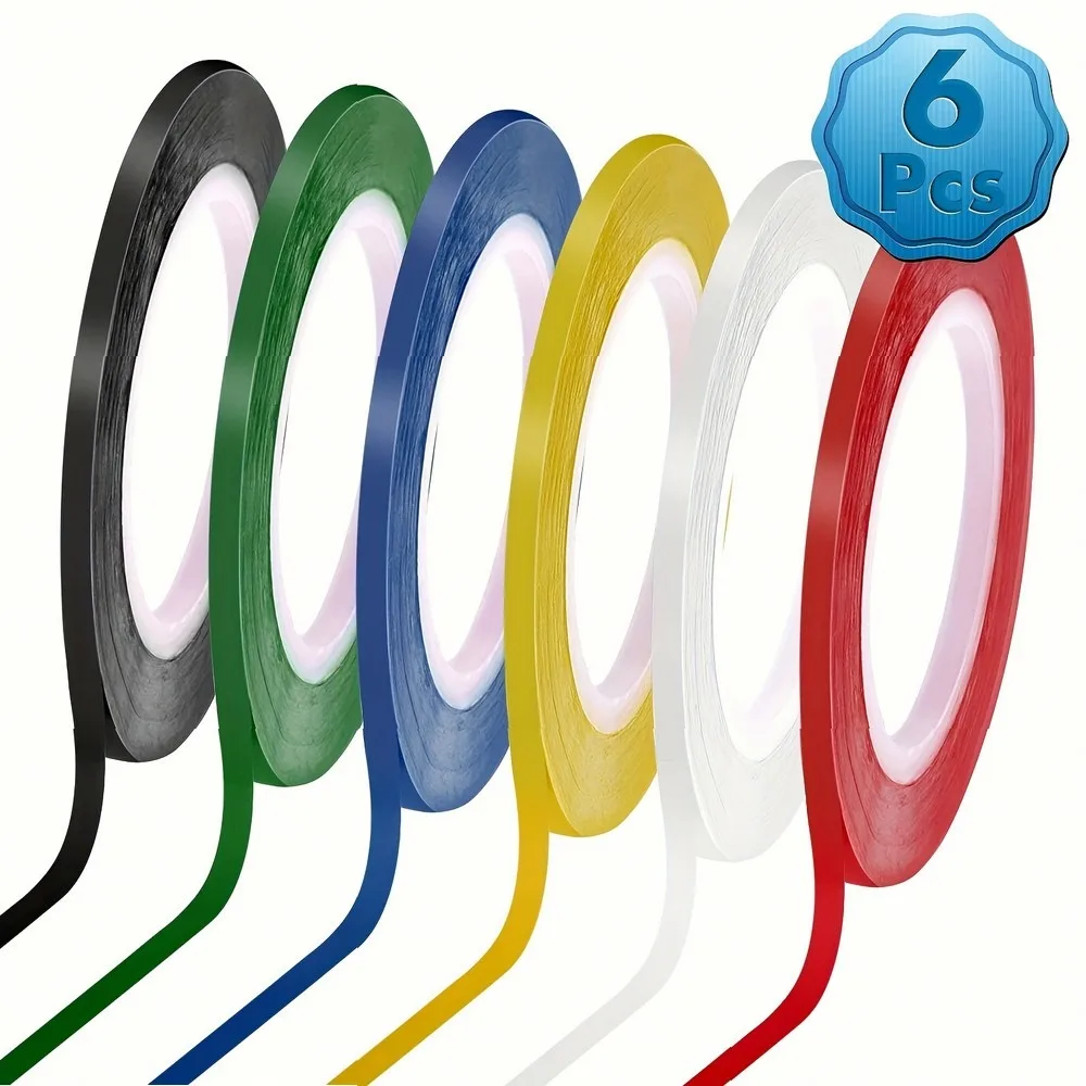 Whiteboard Tape 6 Rolls, Thin Whiteboard Tape, Erasable Art Tape with Line Pattern, Colorful Adhesive Tape for Graphs