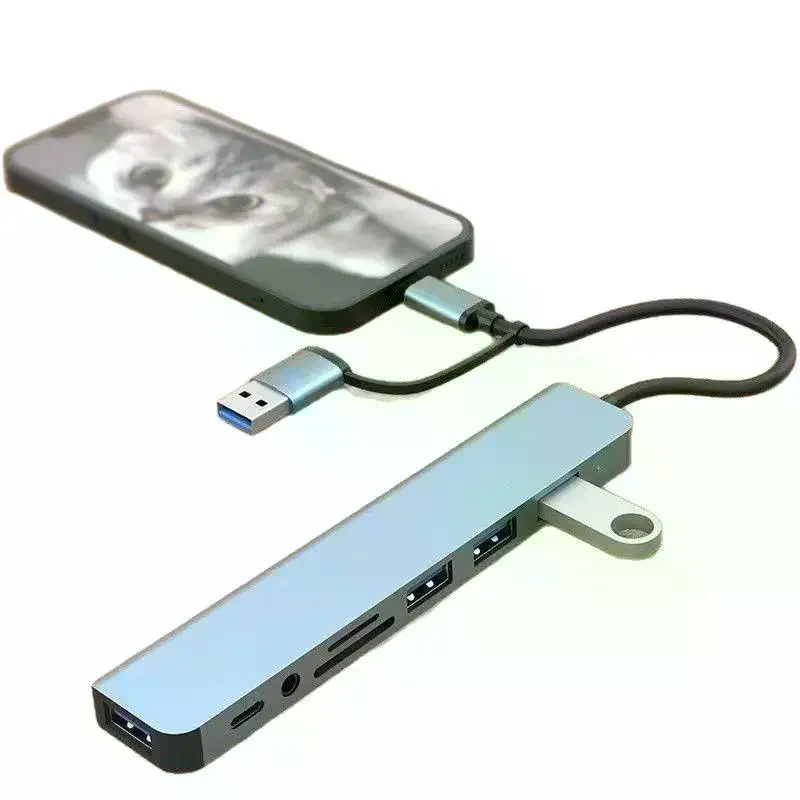 8 In 2 USB C Hub Expander Multiport Adapter Type C Splitter Dock USB 3 Port For Phone Tablet Fast Data Transfer Charging