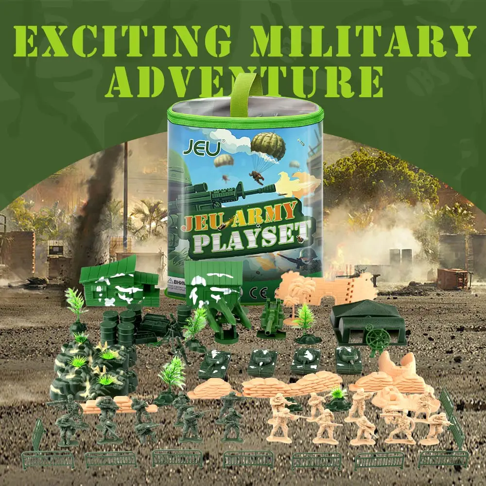 ViiKONDO Army Men Toy Military Playset Green vs Tan Soldier 90pcs Zipper Bag Tank Model Kit Warfare Accessory War game Boy Gift