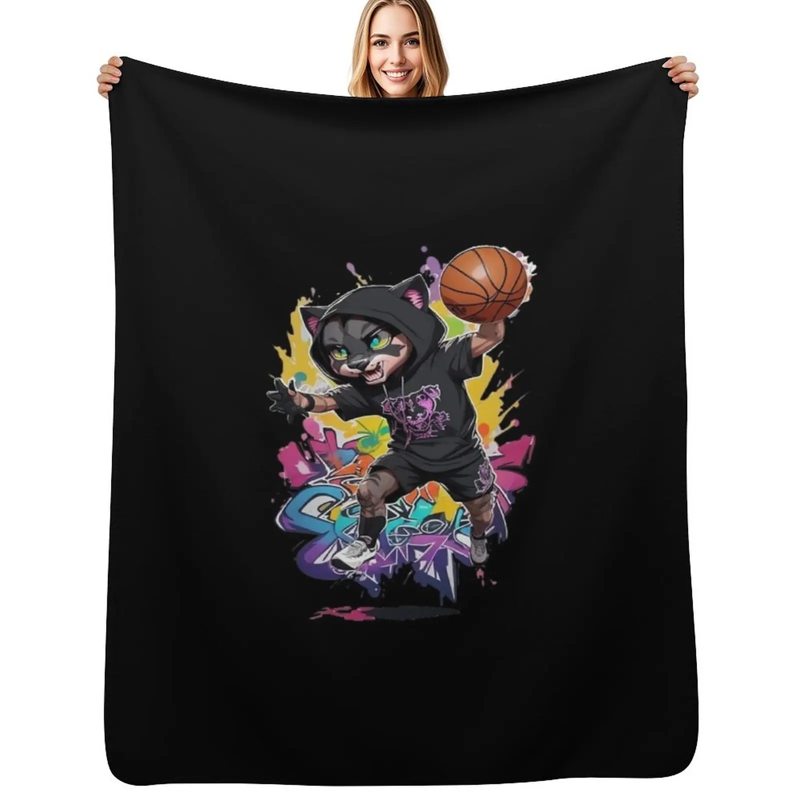 Street BasketBall Player Throw Blanket Luxurious Soft Fuzzy Blanket for Sofa Bed