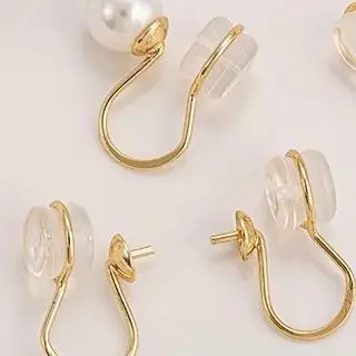 

14K Gold-Plated Pearl Tray Ear Bone Clips Silicone Ear Clips DIY Earrings Handcrafted Accessory for No Ear Holes