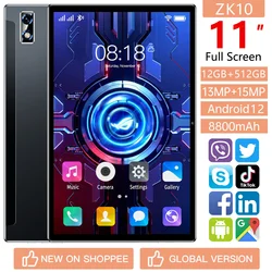 デュアルSIM-電話,携帯電話,GPS, Bluetooth,wifi,Google, Android 12, 4g,5g,12GB RAM, 512GB ROM, 11インチ,2022,新品