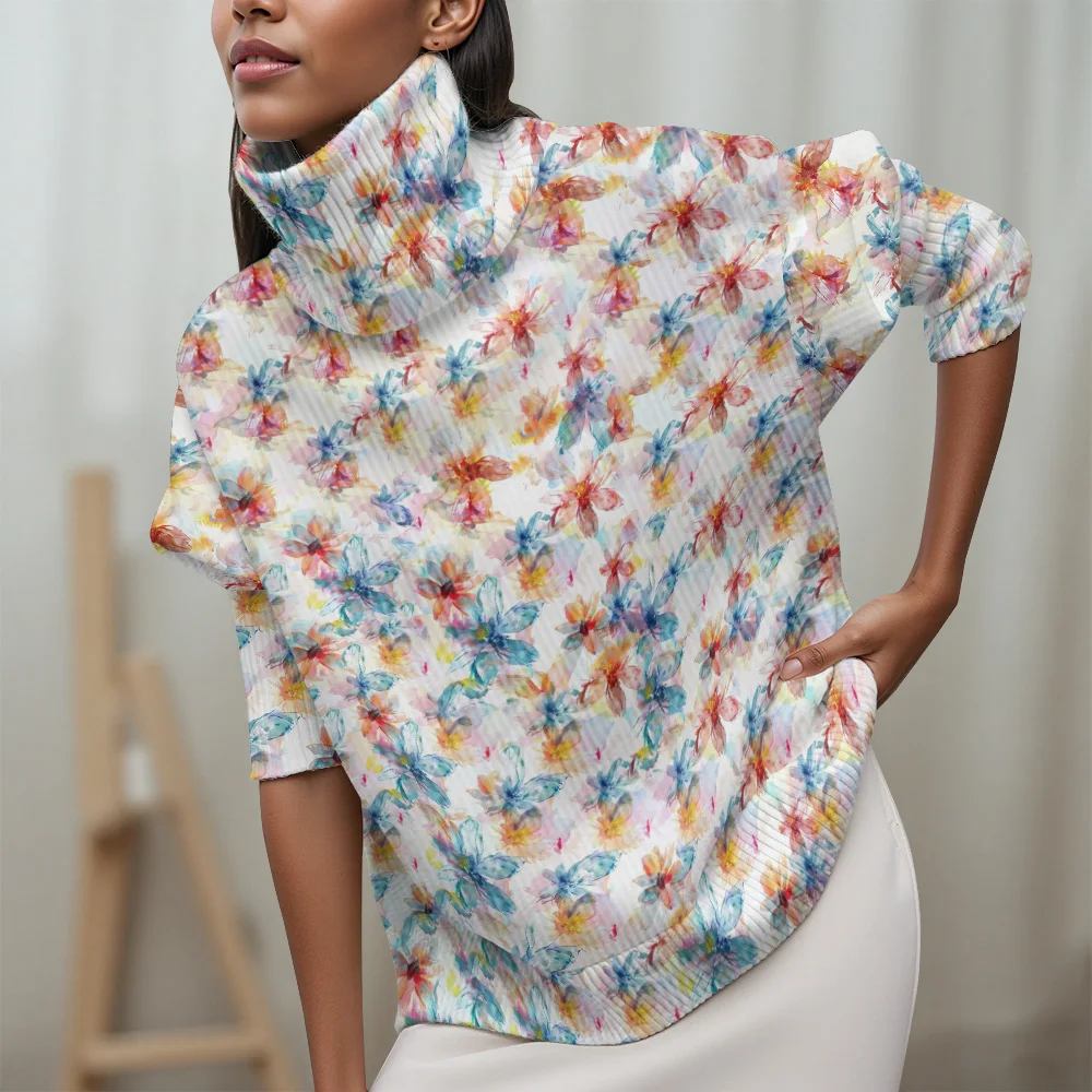 Suéter feminino casual floral elementos florais de cor clara suéter feminino 2025 novo suéter feminino de manga comprida