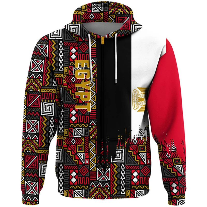 Egypt Flag Map Graphic Sweatshirts EG Egyptian National Emblem Zip Up Hoodie For Men Clothes Casual Male Hoody Sports Pullovers