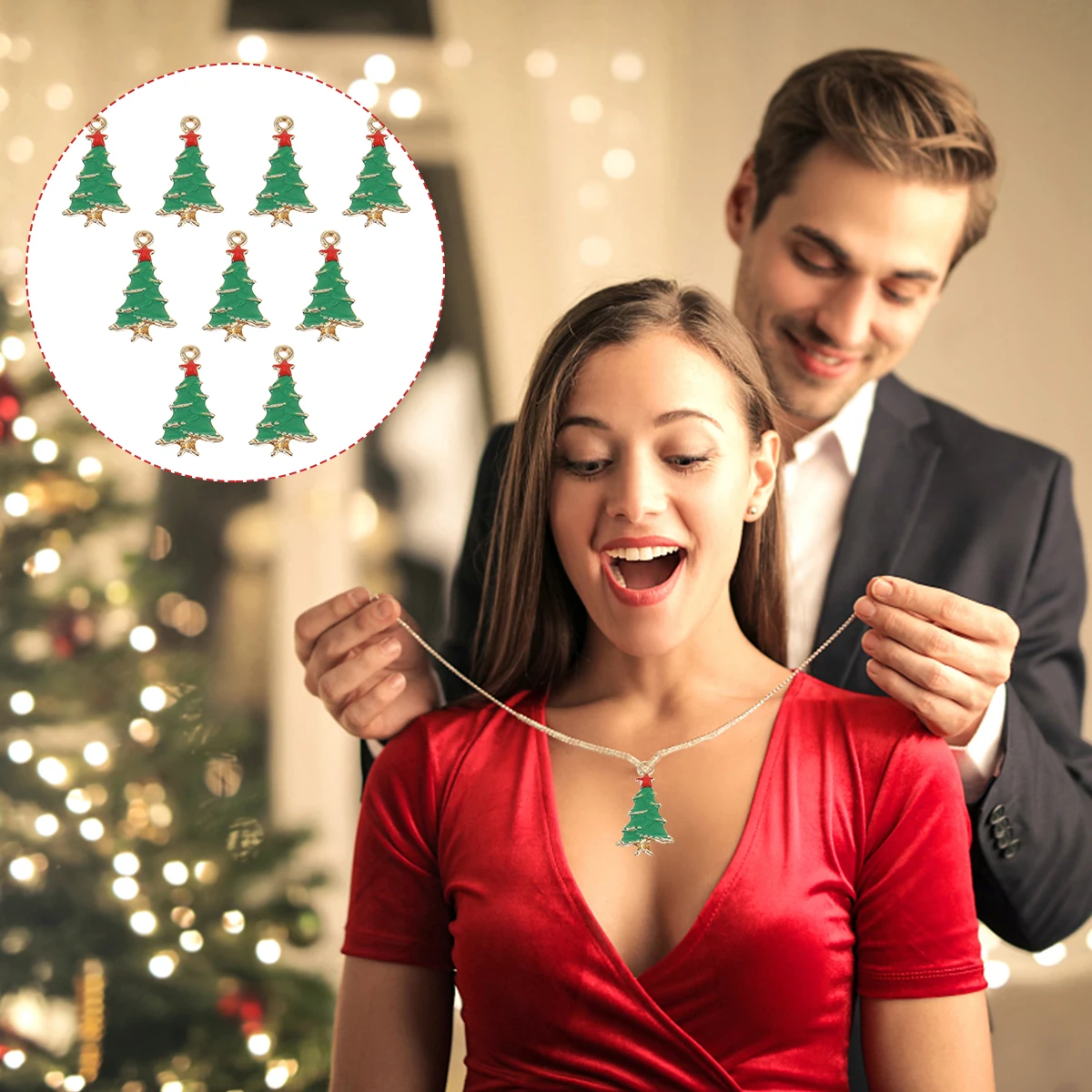 

10Pcs Christmas Tree DIY Charms Pendant Stylish Alloy Necklace Keychain Earrings Hanging Jewelry Accessories Jewelry Accessories