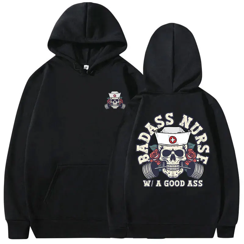 Badass Nurse with A Good Ass Pump Cover Hoodie Funny Skeleton Nurse Sweatshirt Men Women Fahsion Oversized Hoodies Gift for Fans