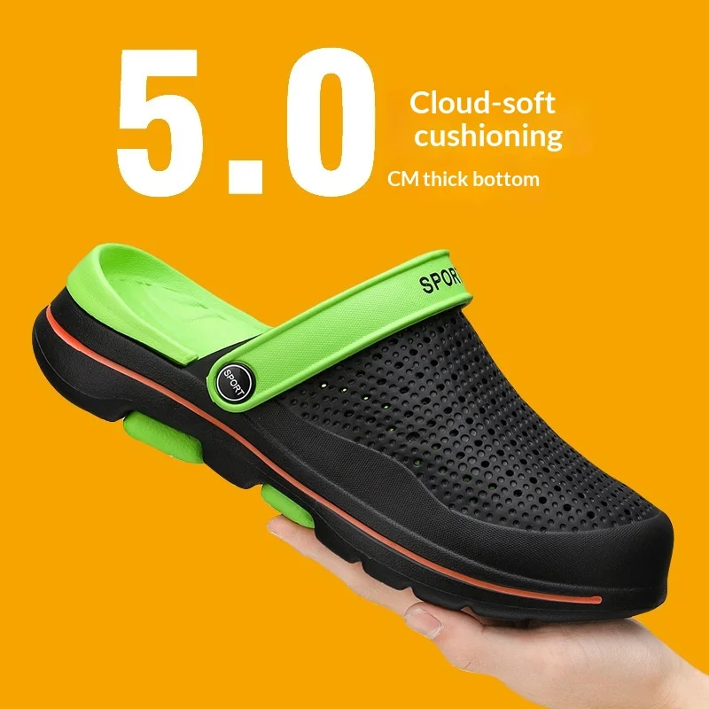 

Two-tone Clogs Summer Outdoor Wear Non-slip Closed Toe Men's Slippers Sports Platform Sandals Beach Sandals