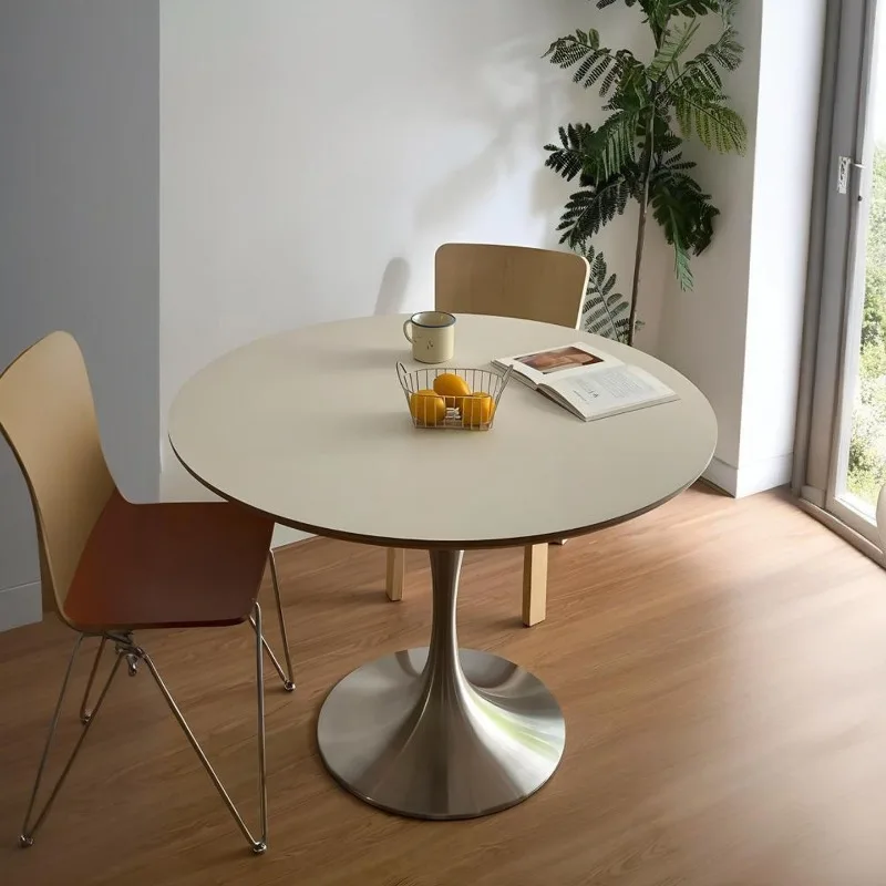 Ocean plate color dining household retro round stainless steel  apartment balcony tea table negotiation table