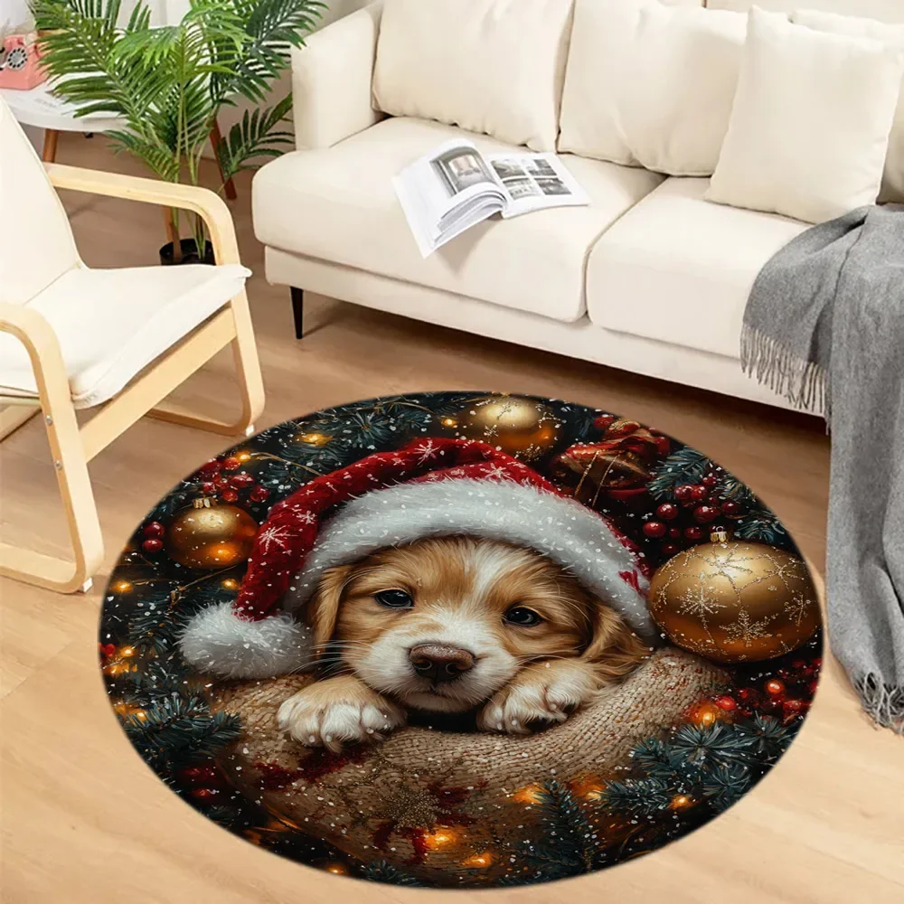 

Vintage Flower Bush Cat Round Carpet Cute Pet Living Room Decoration Bedroom Carpet Household Floor Mat Washable Leisure Carpet