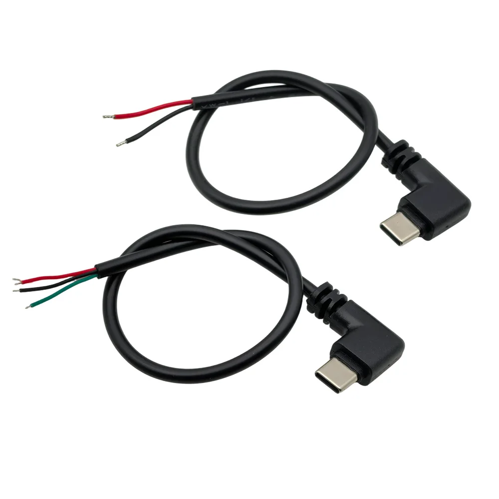 3Pcs 90 Degree USB Type C Male Plug 2/4 Pin to Bare Wire Open End Power Cord 5V USB-C Plug Supply Charging Cable DIY Repair 25CM - view 5