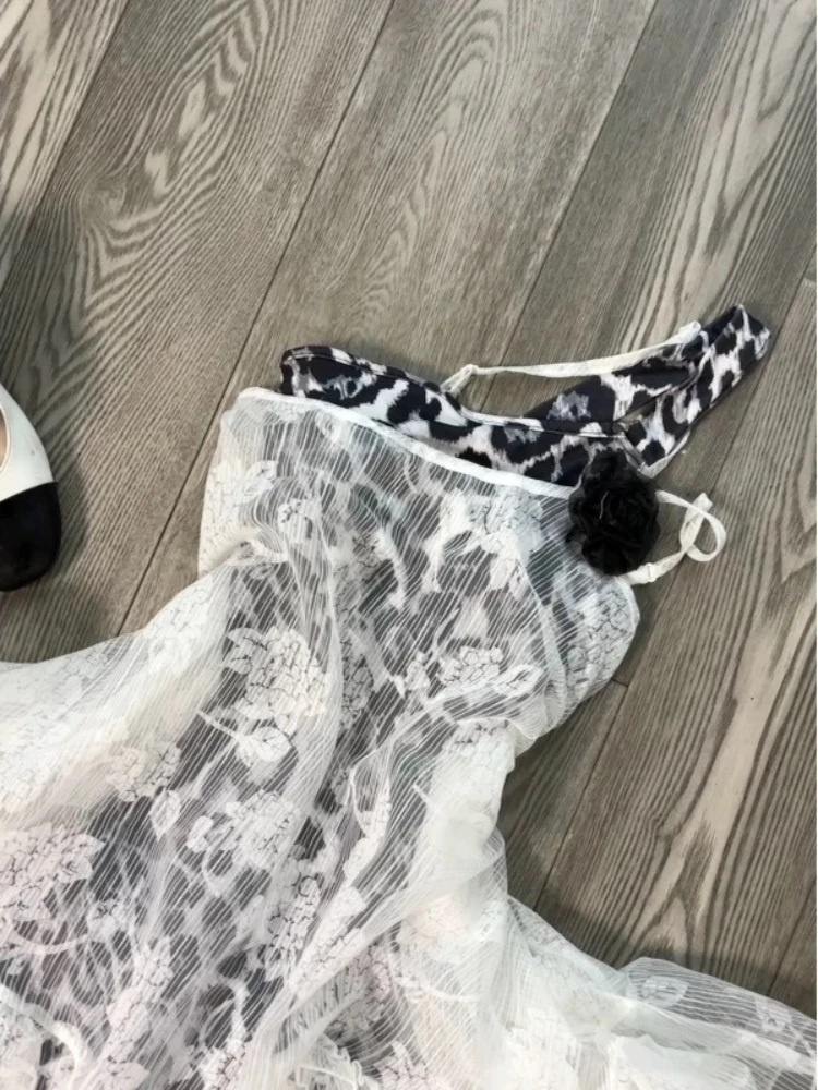 フレンチセクシースタイル スリム Y2K ツーピースセット レディース スキニー レオパードドレス + シックなレースブラウス 新作 ピュアディザイア スパイスガール スイートスーツ 2025