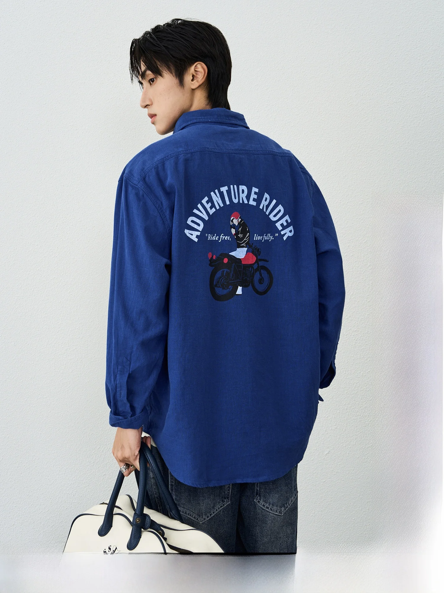 CENLES AW25 Men's Loose Fit Long Sleeve Bamboo Rayon Shirt American Retro Style City Walk Casual Breathable Outdoor Shirt