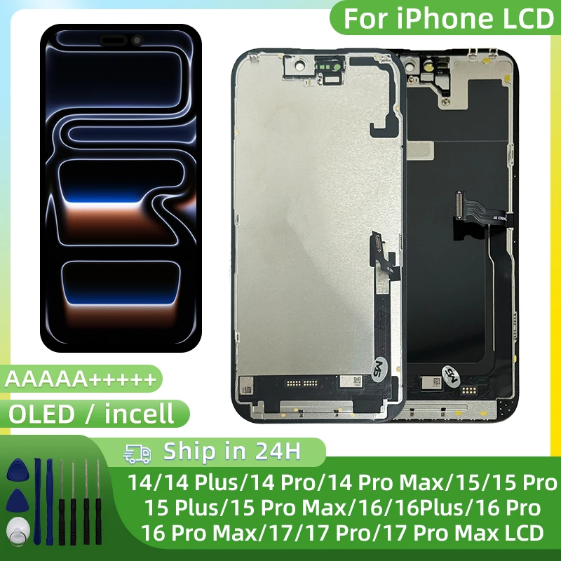 OLED For iPhone 13 14 LCD 15 15 Pro Screen Face ID Touch 16 Pro 16 Pro Max Display For iPhone 17 Pro 17 Pro Max InCell Replace