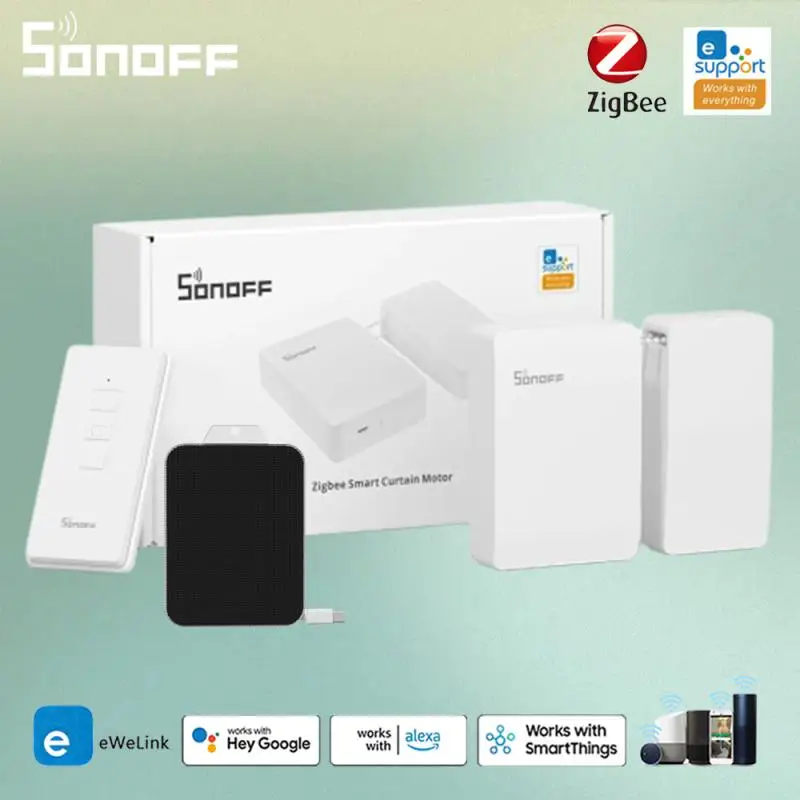 

Смарт-двигатель SONOFF Zigbee для штор, Электрический мотор для занавесок типа C, дистанционное управление через приложение EWeLink, солнечная панель для умного дома