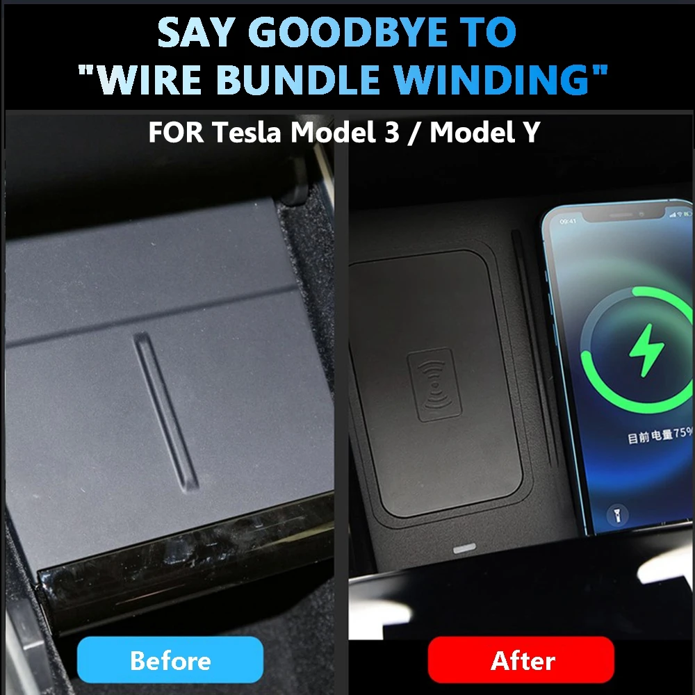 QI Wireless Charger for Tesla Model Y Model 3 2024 Induction Chargering Car Console 15W Fast Charge Panel For Smartphone