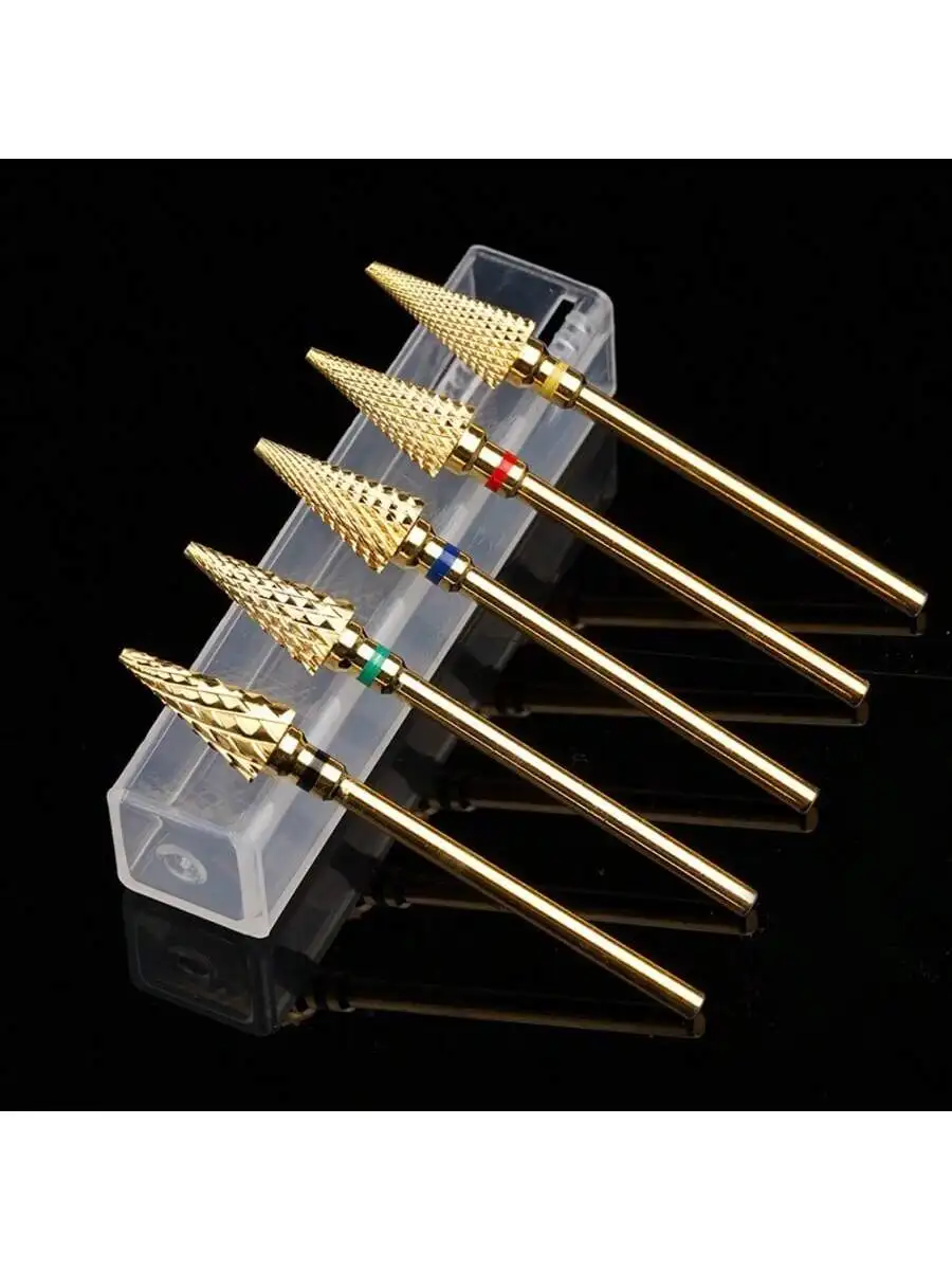 Punta da trapano per unghie in carburo di tungsteno dorato da 1 o 5 pezzi, testa per strumento elettrico per manicure e pedicure, attrezzatura professionale per nail art