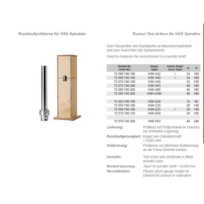 

Test rod detection rod spindle HSK A100/HSK/HSK40