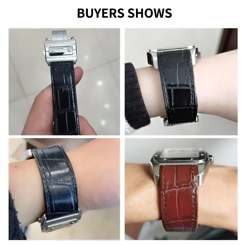 Luxury for Cartier Watch Strap Santos Sandoz 100 24.5 23 20mm Premium Cowhide Leather Solid Steel Deployment Buckle Black Brown