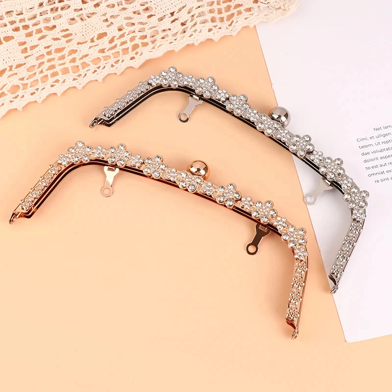 1PC 22CM Arch Flower Diamond Metal Kiss Clasp Purse Frame For Bag Clutch Clasp Handbag Handles Gold Silver DIY Bag Accessories