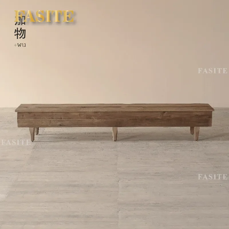 For Living Room Nordic Retro Wabi Style Silent Wind Ancient Wood TV Cabinet Low Profile Media Console Storage Furniture