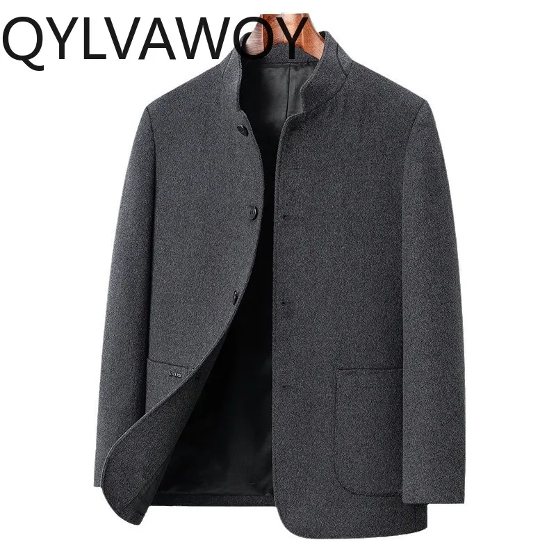 

Мужская куртка QYLVAWOY из 90% шерсти, шелковая куртка из тутового шелкопряда, шерстяное пальто с воротником-стойкой, утепленная деловая куртка премиум-класса