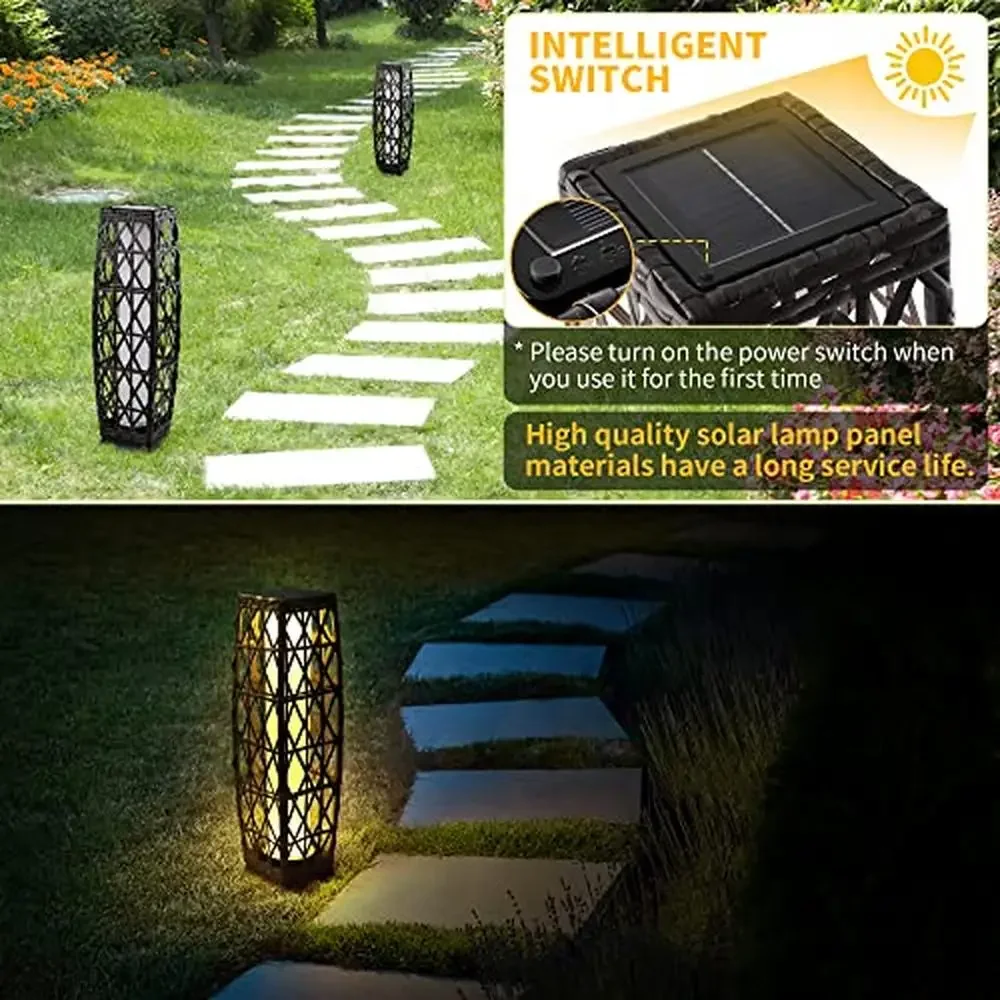 Solar Rattan Floor Lights Set Waterproof LED Landscape Pathway Lamps Outdoor Garden Decor