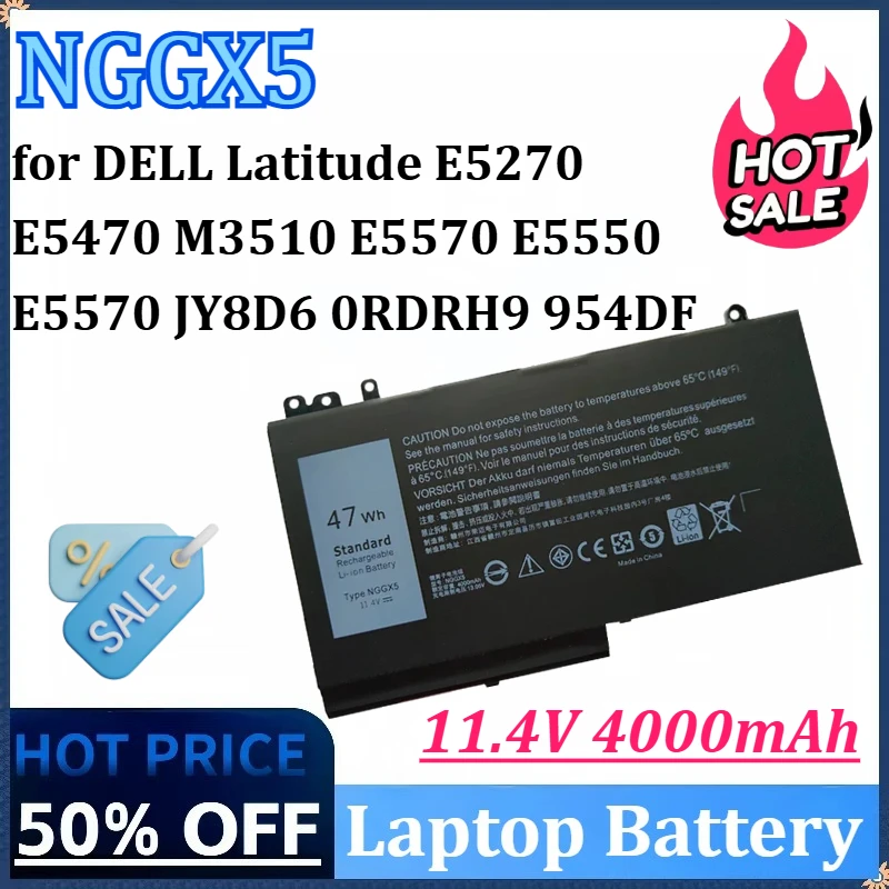

New NGGX5 11.44000mAh Laptop Battery for DELL Latitude E5270 E5470 M3510 E5570 E5550 E5570 JY8D6DRH9 954DF Batteries