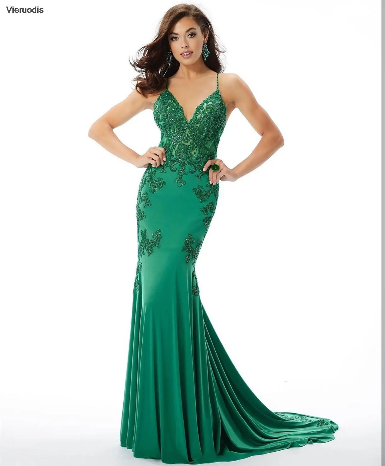 

Сексуальное зеленое вечернее платье русалки 2022, с кристаллами и бисером, без рукавов, с открытой спиной, со шлейфом, на тонких бретельках, женские вечерние платья