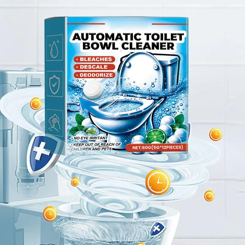 Toilet Cleaner Tablets Automatic Toilet Bowl Cleaning Toilets 12Pcs Automatic Toilet Bowl Cleaner Long-Lasting Toilet