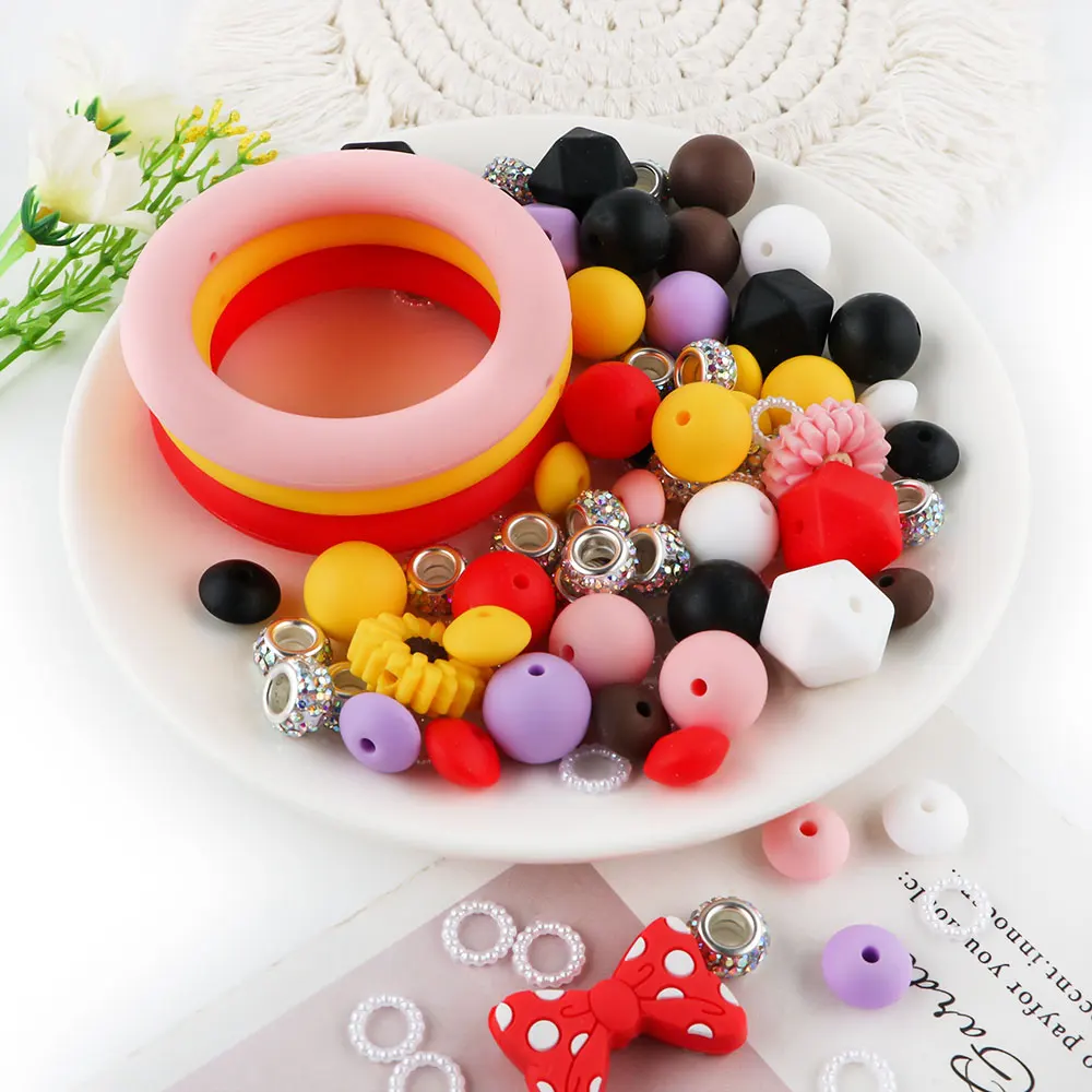 32Pcs/set Mixed Style Silicone Bead Kit Round Silicone Ring Focal Bead DIY KeyChain Bracelet Necklace Jewelry Accessories