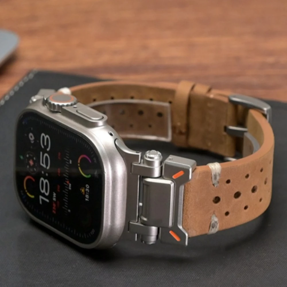 

Кожаный ремешок для Apple Watch Ultra 3 2 49 мм, Series 11 10 46 мм, 9 8 7 45 мм, винтажный ремешок для IWatch 6 5 4 Se3 44 мм, браслет
