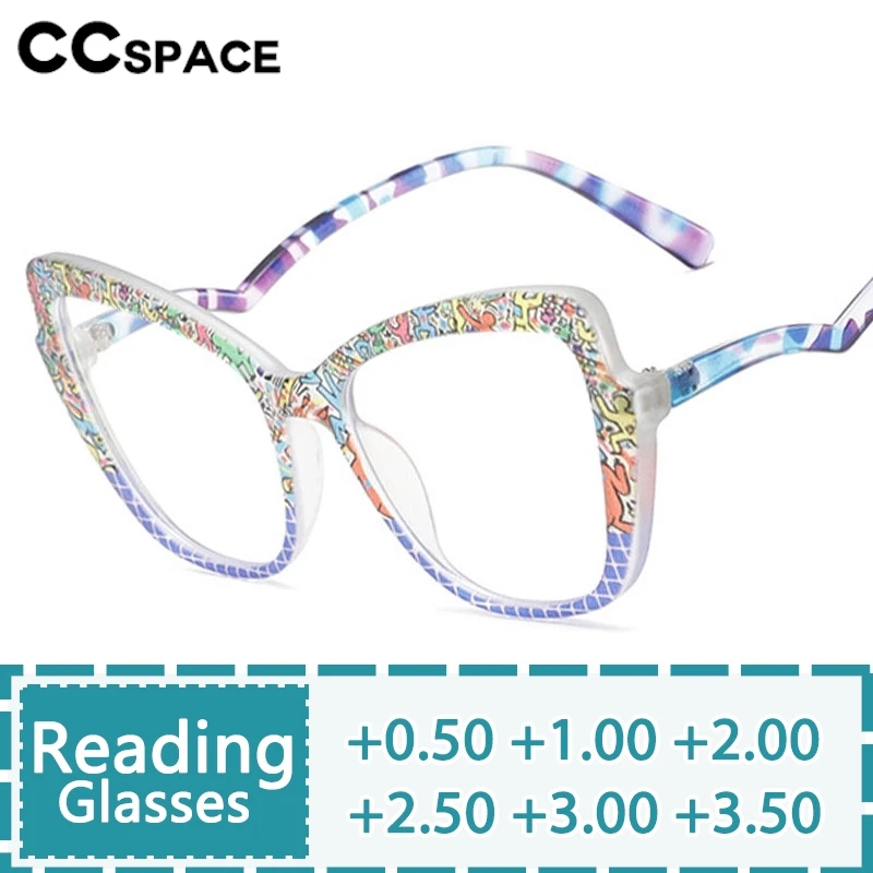 Fashion Colorful Frame Reading Glasses Women Color-blocked Resin Optical Presbyopic Spectacles Custom Diopter+50~+600 #304079