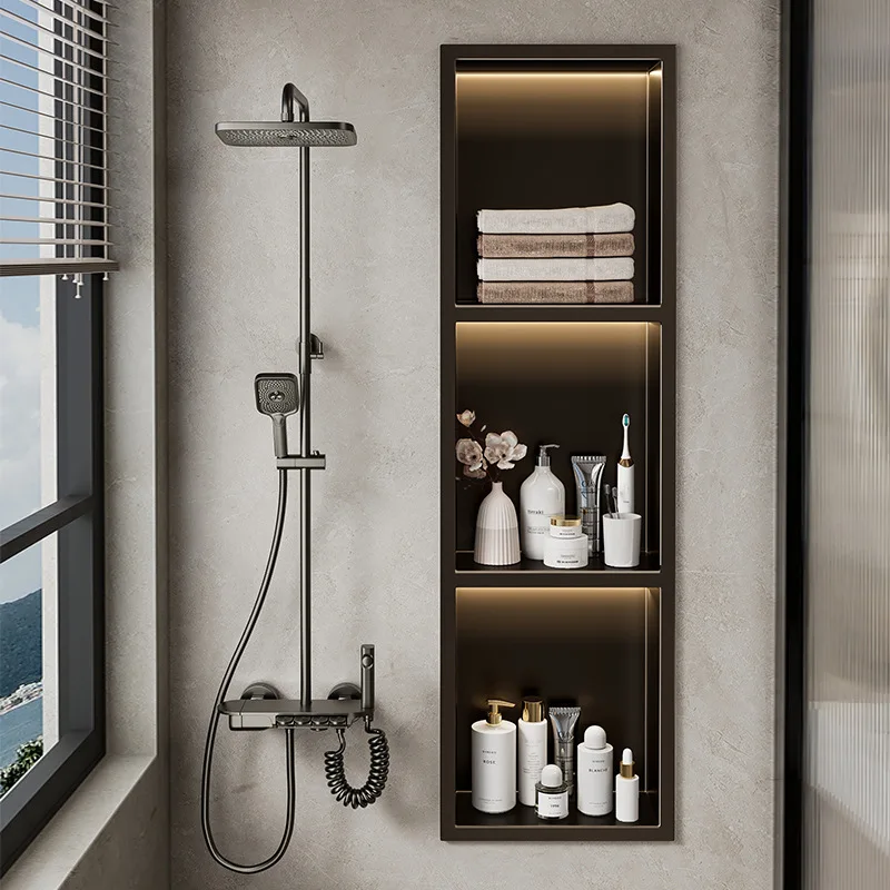 */*Stainless Steel Niche Bathroom Embedded Baffle Toilet Shower Room Rack Multifunctional Storage Wall Finished Product