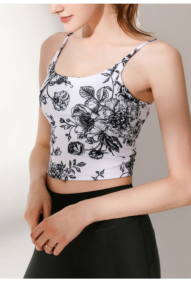 

Summer New Women Gym Yoga Fitness Sexy Fashion Thin Straps Printed Yoga Halter Vest Elastic Soft Breathable Yoga Workout Bra