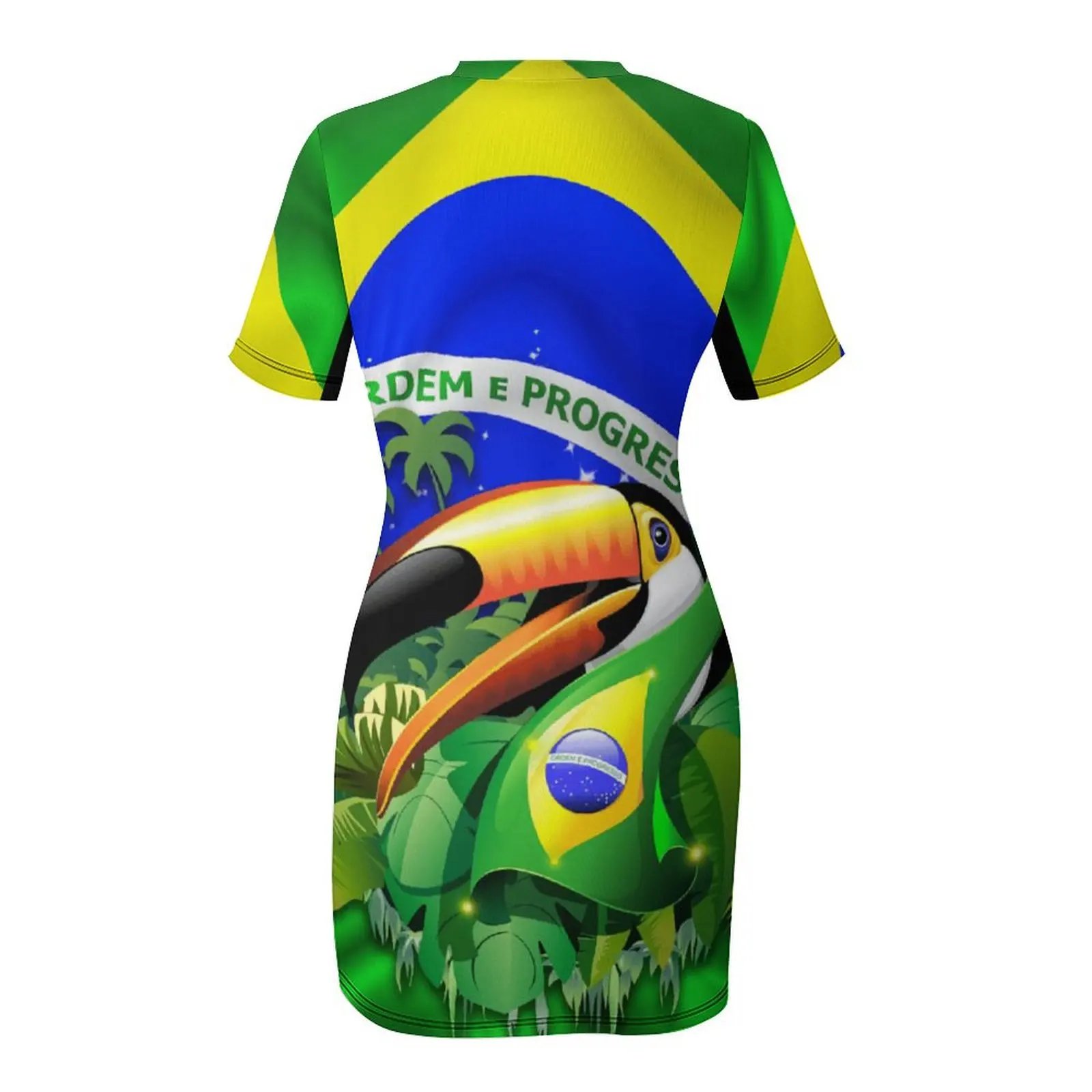 Toco Toucan on Brazil Flag 1 Short Sleeved Dress Novelty Exotic  Woman\'s Dress Humor Graphic  Vacations The Dress