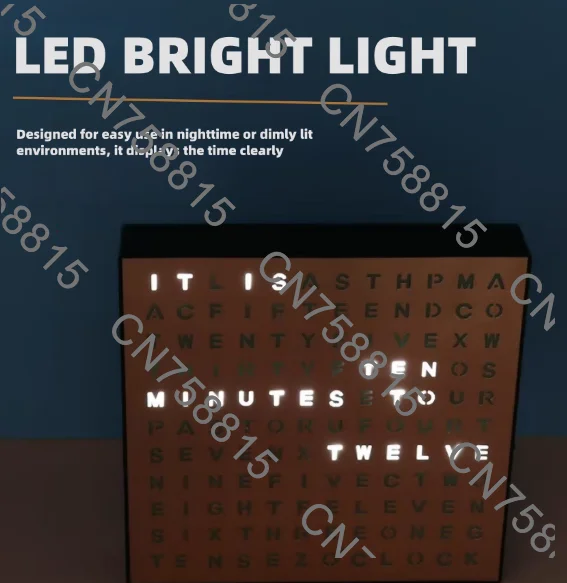 

stylish and creative desktop decoration, English display schedule，Office learning reading time LED alphabet wall clock