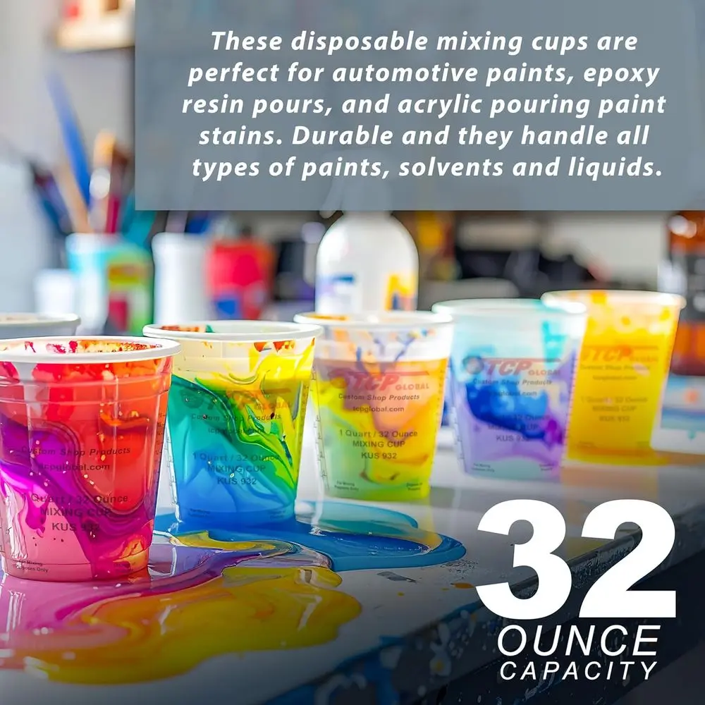 32-Ounce Paint Mixing Cups Set of 12 - Ideal for Liquids, Automotive, Arts, and Crafts, Disposable or Reusable with Graduated Mi