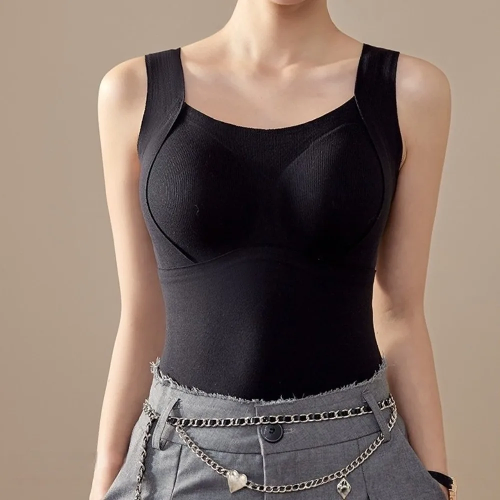 

Elastic Bottoming Shirt Women Warm Vest Soft Solid Color Chest Pad Vest Undershirt Comfortable Wool Blend Vest Underwear