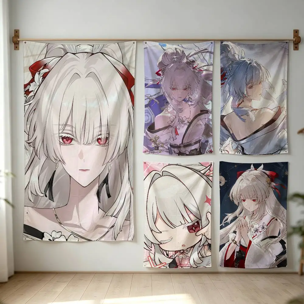 Hiyuki Wuthering Waves Wuwa Flag Digital Printing Banner for Garage Wall Out Door Decoration
