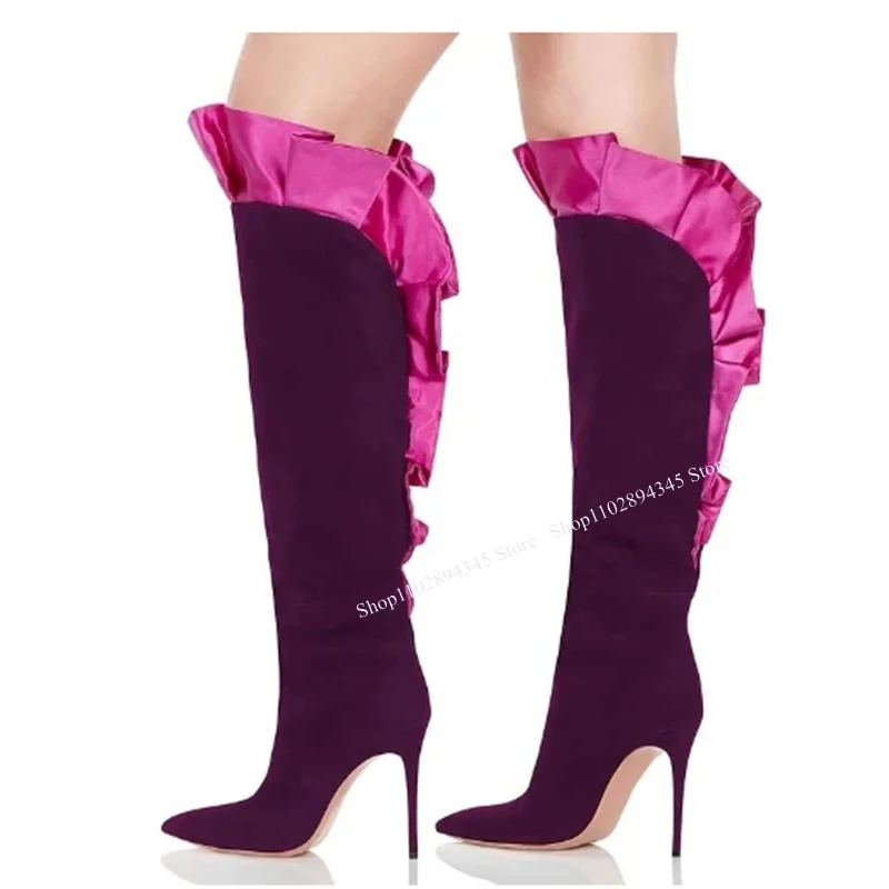 Purple Knee High Boots Zipper Thin High Heel Pointed Toe Fashion Sexy 2023 Summer Casual Big Size Woman Shoes Zapatillas Mujer