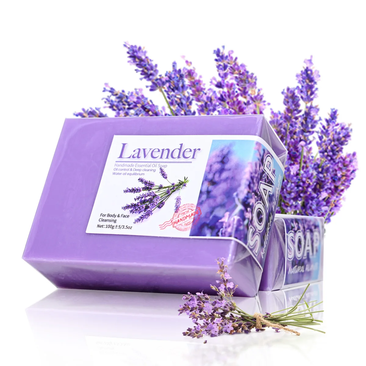 Sapone fatto a mano con olio essenziale di lavanda biologico naturale per la pulizia, rinfrescante, controllo dell'olio, sapone da bagno