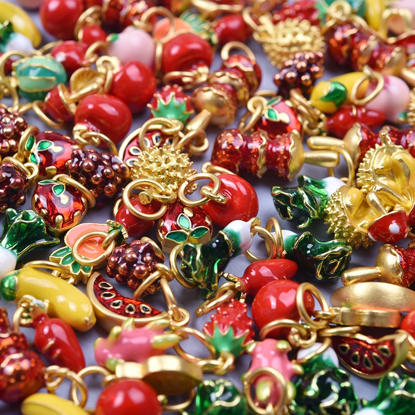16pcs Alloy Fruit Vegetable Dripping Oil Strawberry Banana Cabbage Mushroom Pendant Popular Diy Necklace Jewelry Accessories