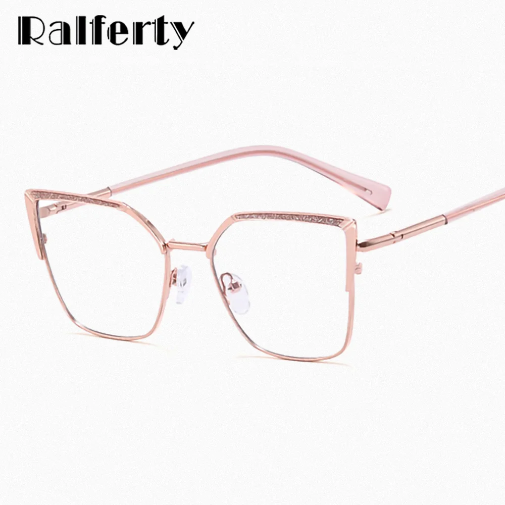 Ralferty Luxury Eyeglasses Women 2025 Designer Square Metal Eyewear Frames Optic Prescription Spectacles Frame Anti Blue Lenses