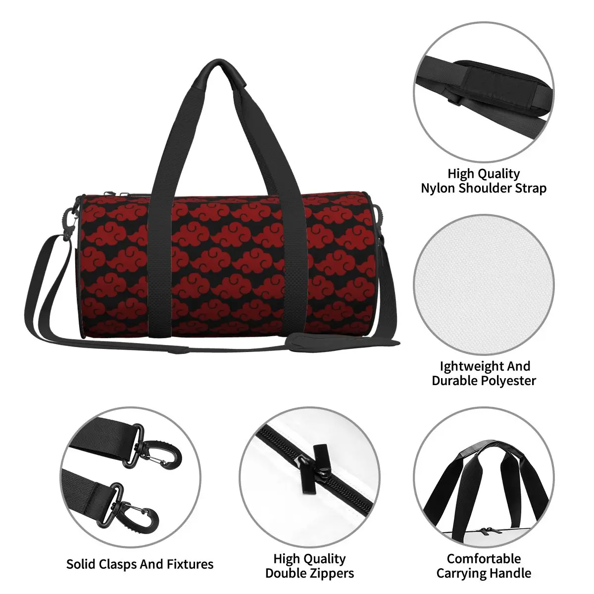 Men Travel Bag Black And Red Cloud Gym Bag Large Capacity Oxford Pattern Handbag Colorful Training Sports Bag