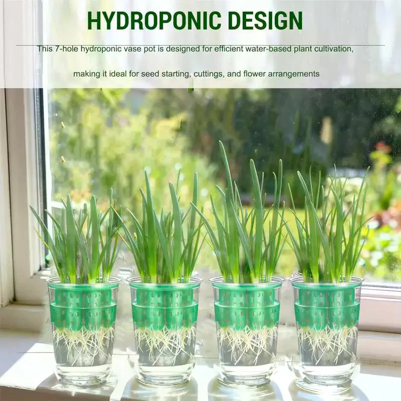 Clear Reusable 7 Holes Hydroponic Green Onion Planter Grower Kit Mini Scallion Seedling Vase Tray For Vegetable Sprouting