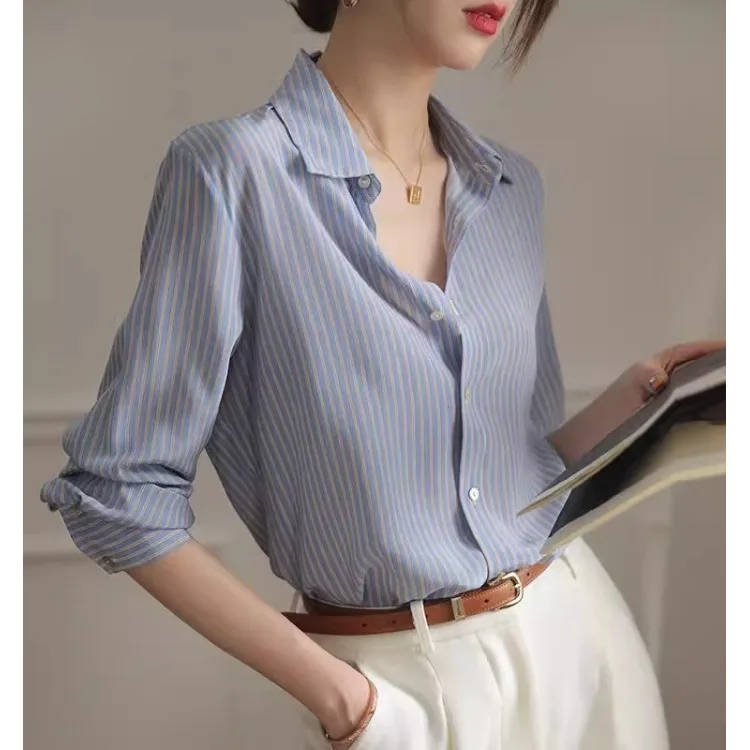

Ele Silk irt for Women Spring Autumn Tussah Silk Women's irt High End Faion Brand Commute Sle Slim Fit Long Sve