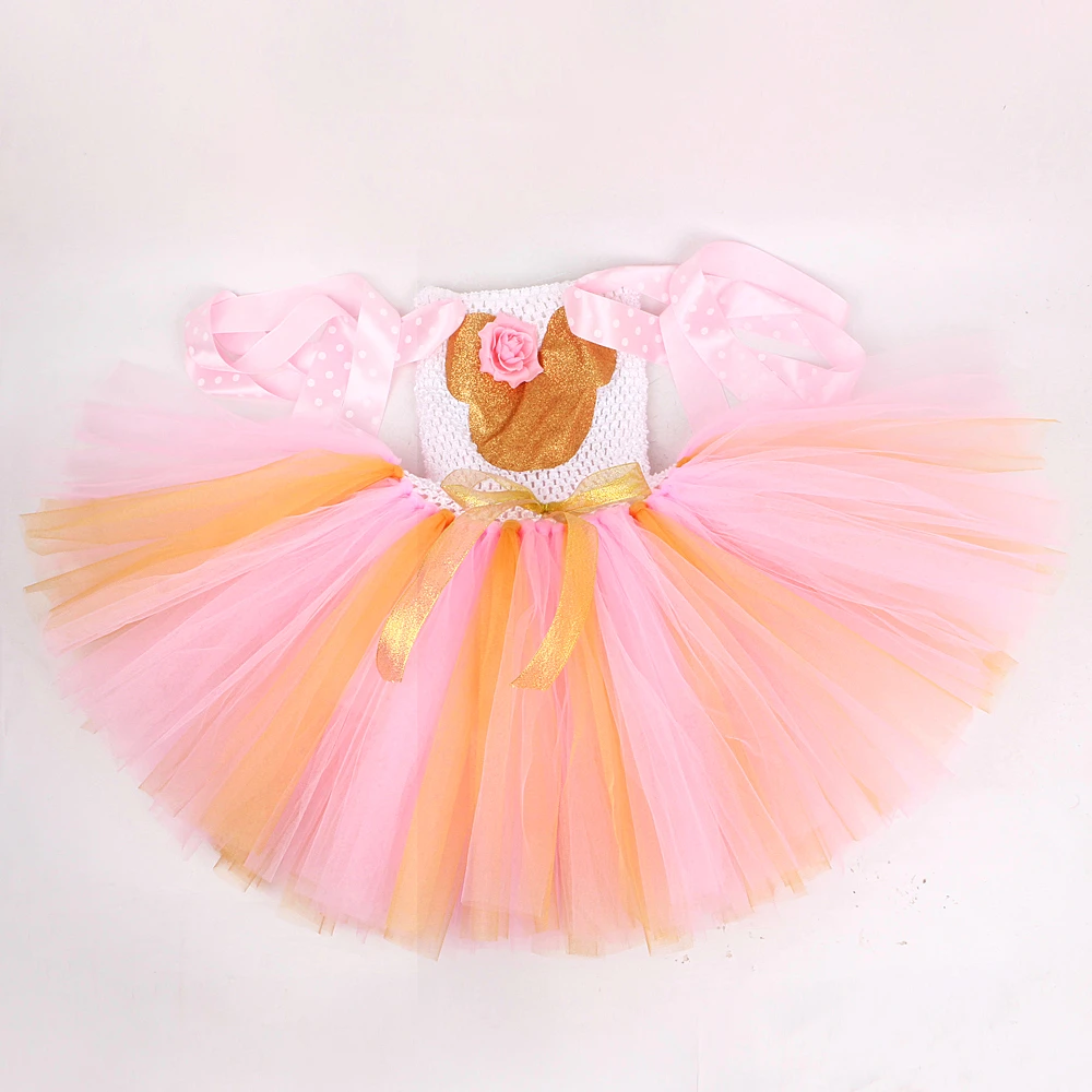 Gold Pink Cartoon Minnie Costume for Girls Kids Christmas Halloween Ballet Tutus Outfit Animal Princess Dresses Birthday Clothes